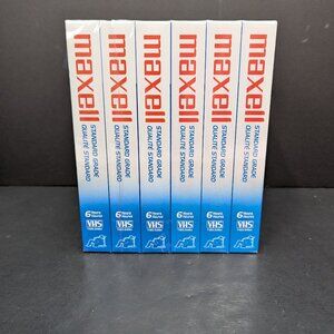 Maxell Videocassette 6 Pack Standard Grade 6 Hour Tapes VHS T 120 246m